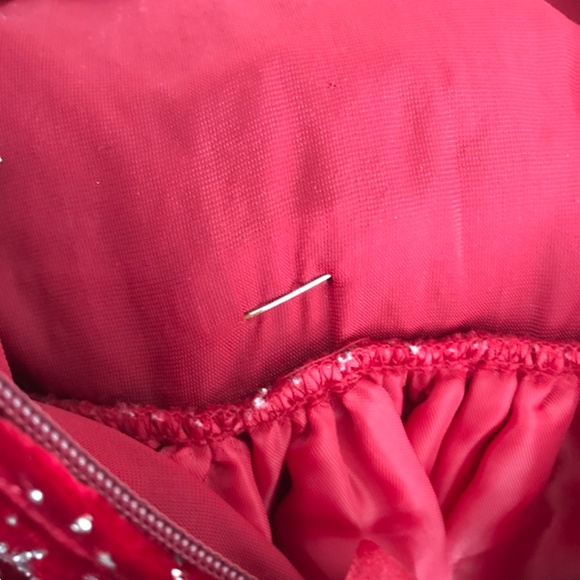 Long Sleeve Dress Girls Size 10 With Rose Bow Tie Back Red Silver Starry Night - Picture 11 of 14